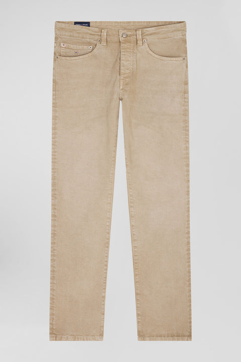 Regular hemp-coloured stretch cotton 5-pocket trousers - Image 2