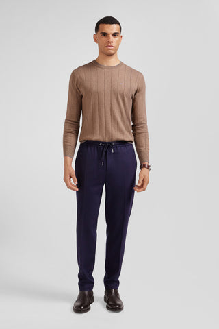 Modern navy blue elastic waist trousers