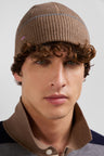 Brown cotton and cashmere beanie with contrasting trim