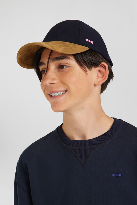 Two-tone cap in navy and hazelnut wool blend - Image 1