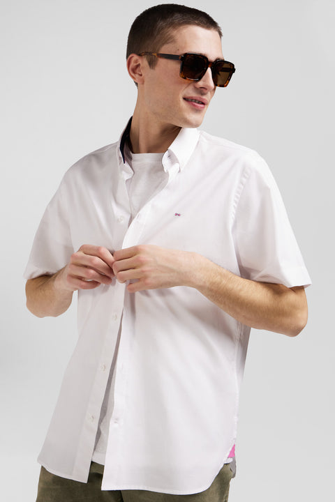 Regular white cotton short-sleeved shirt - Image 3