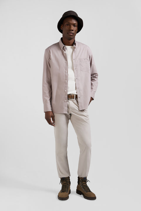 Regular grey cotton poplin shirt with button-down collar and printed elbow patches - Image 1