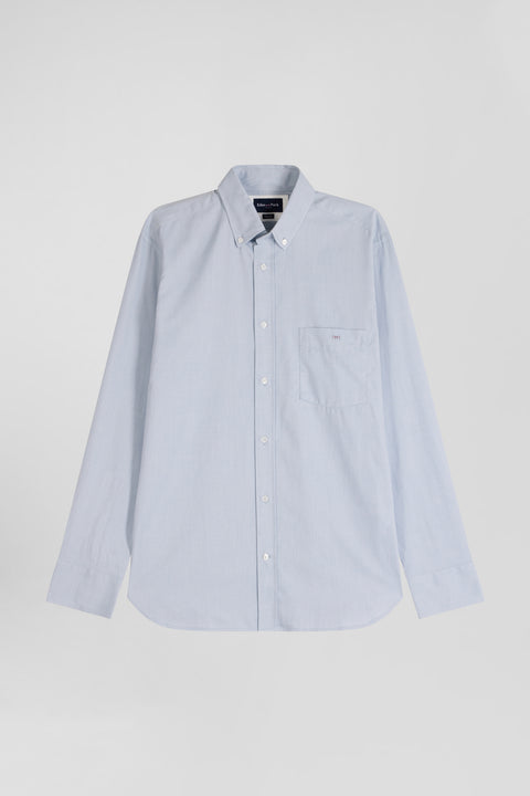 Regular plain sky blue cotton twill shirt with button-down collar - Image 2