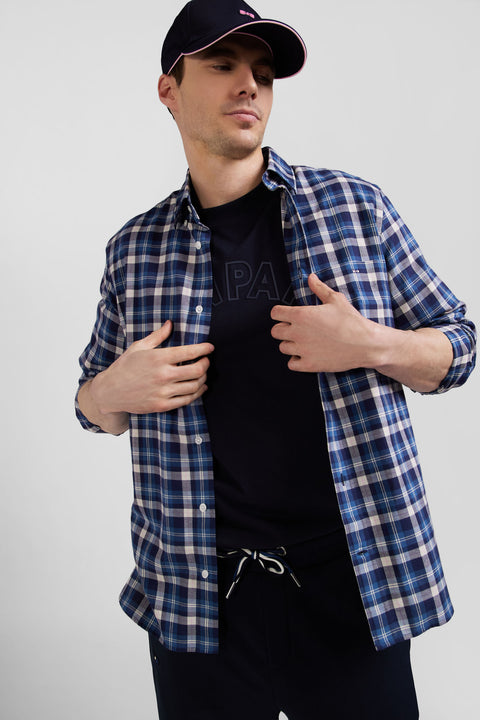 Regular blue checked cotton shirt - Image 3