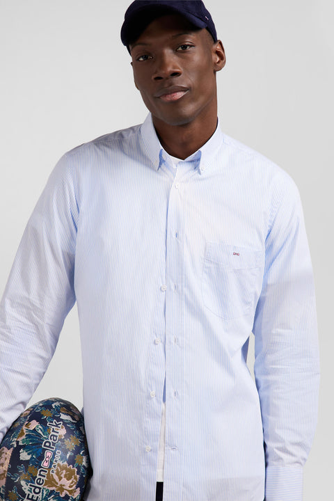 Regular sky blue striped cotton jacquard shirt - Image 3
