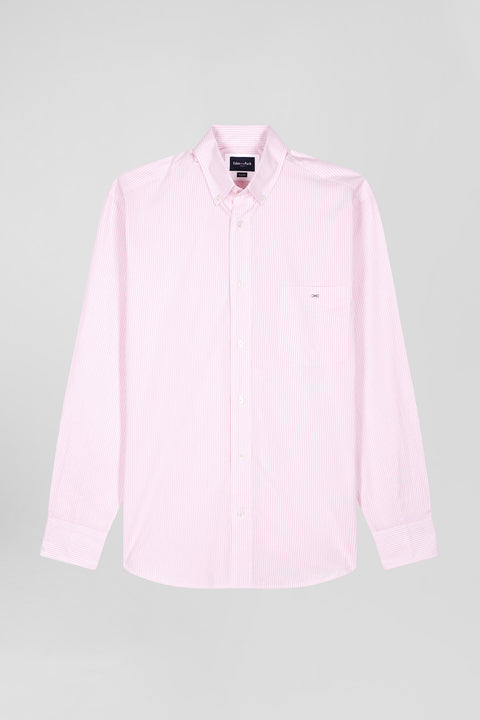 Regular pink striped cotton jacquard shirt - Image 2