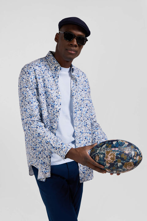 Regular ecru Pima cotton poplin shirt micro floral print - Image 3