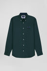 Regular green oxford cotton shirt with striped bow tie detail