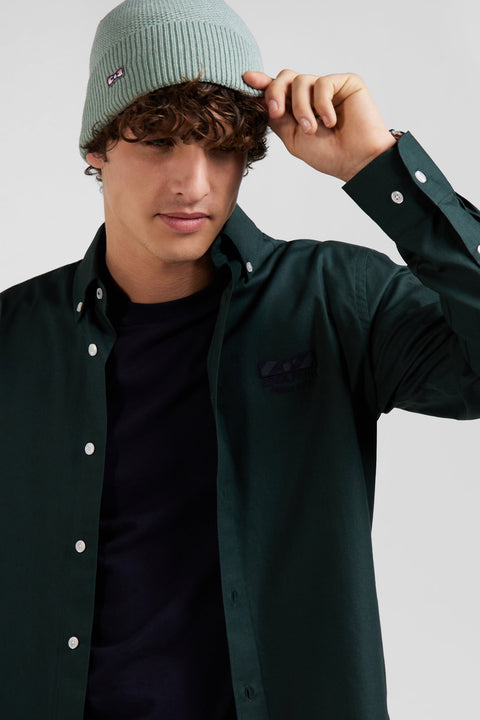 Regular green oxford cotton shirt with striped bow tie detail - Image 3