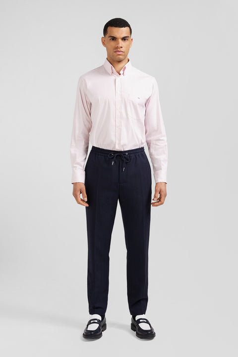 Regular pink cotton poplin shirt with baton stripes - Image 1