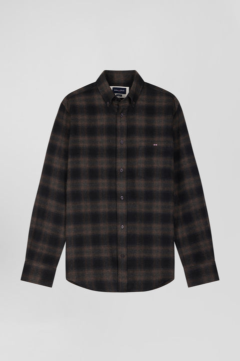 Regular black coton flannel checked shirt - Image 2
