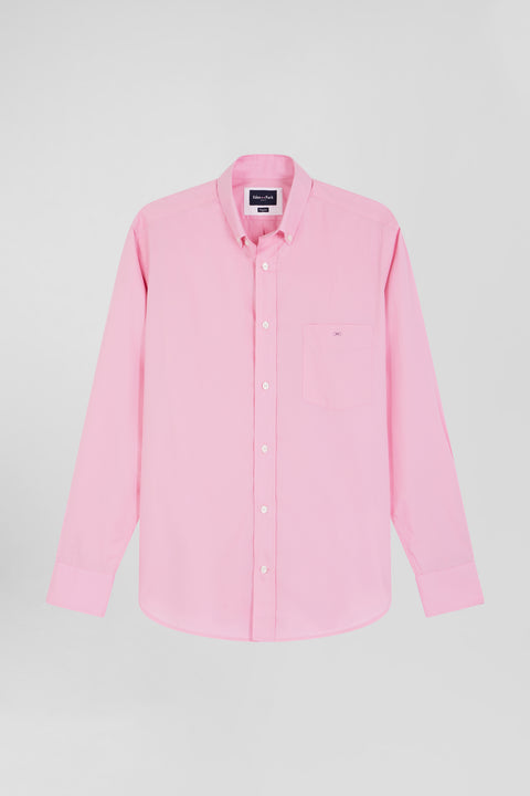 Regular plain pink cotton poplin shirt - Image 1