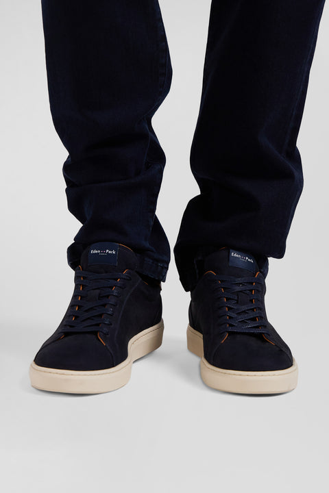 Navy blue grained leather low-top sneakers - Image 2