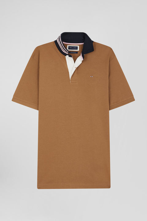 Hazelnut cotton jersey with contrasting collar Regular fit - Image 1
