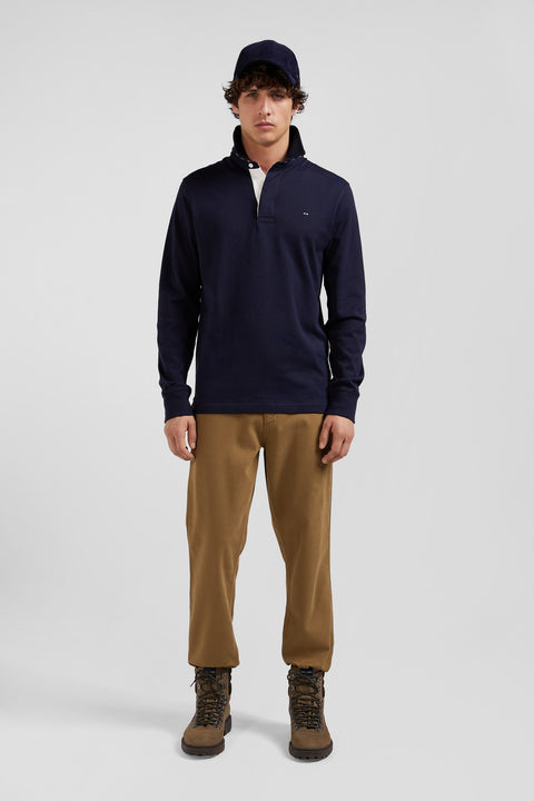 Regular navy blue long-sleeved Pima cotton rugby shirt - Image 1