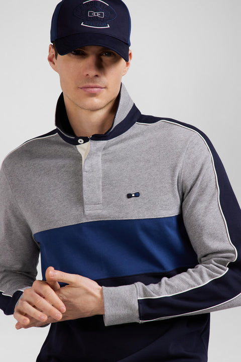 Regular blue and grey colorblock long-sleeved cotton rugby shirt - Image 3