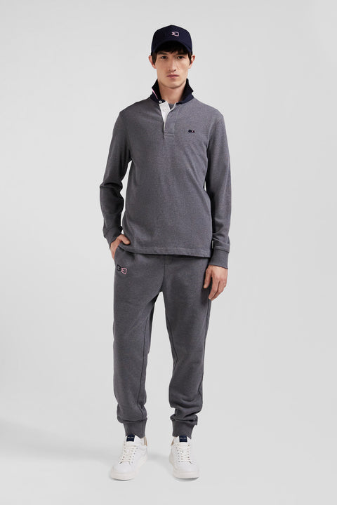 Regular grey long-sleeved cotton rugby shirt with bow tie details - Image 1