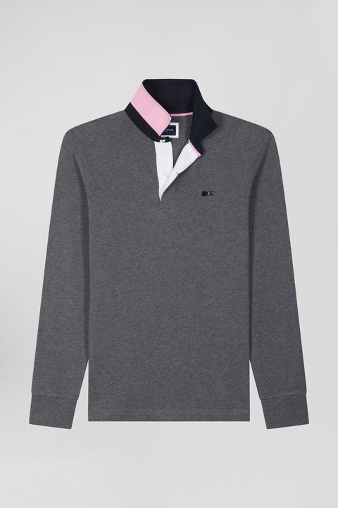 Regular grey long-sleeved cotton rugby shirt with bow tie details - Image 2