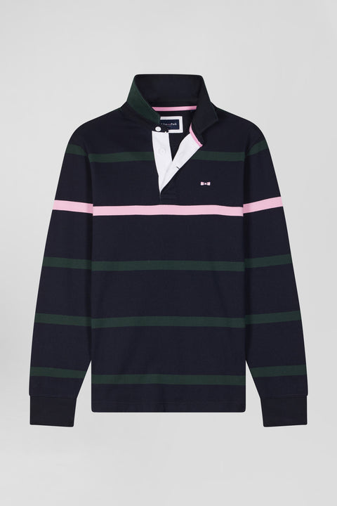 Regular green striped long-sleeved cotton rugby shirt with back embroidery - Image 2
