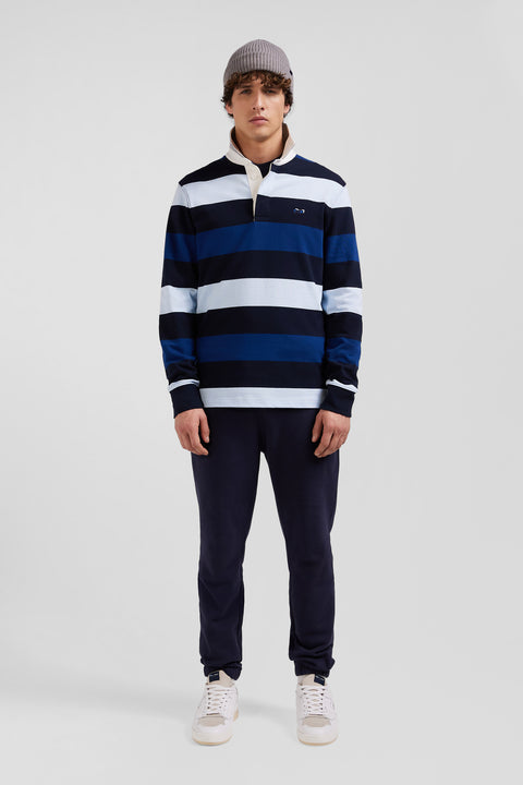 Regular navy striped long-sleeved cotton rugby shirt - Image 1