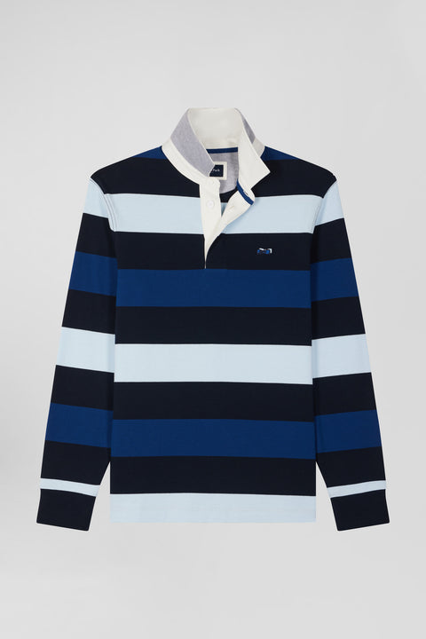 Regular navy striped long-sleeved cotton rugby shirt - Image 2