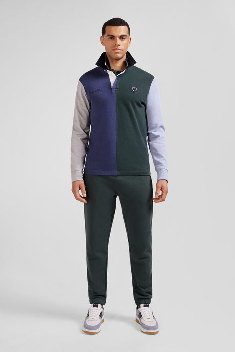 Regular green colorblock long-sleeved cotton rugby shirt - Image 1