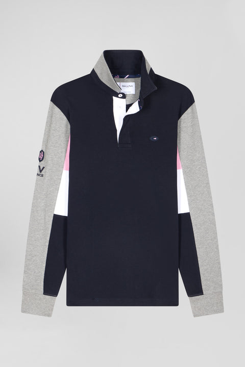 Regular navy blue XV de France long-sleeved cotton rugby shirt - Image 2