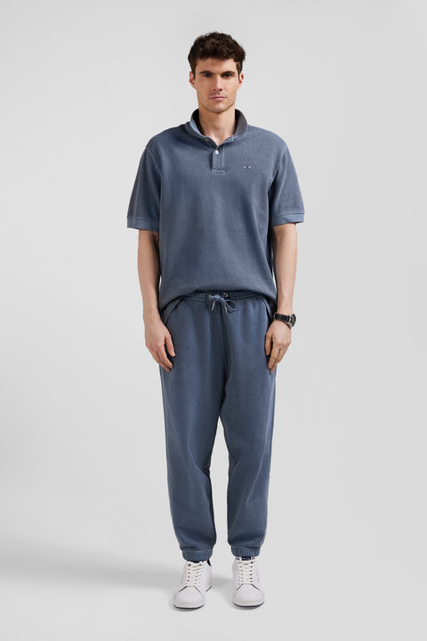 Oversized grey unisex short-sleeved cotton piqué polo shirt - Image 1