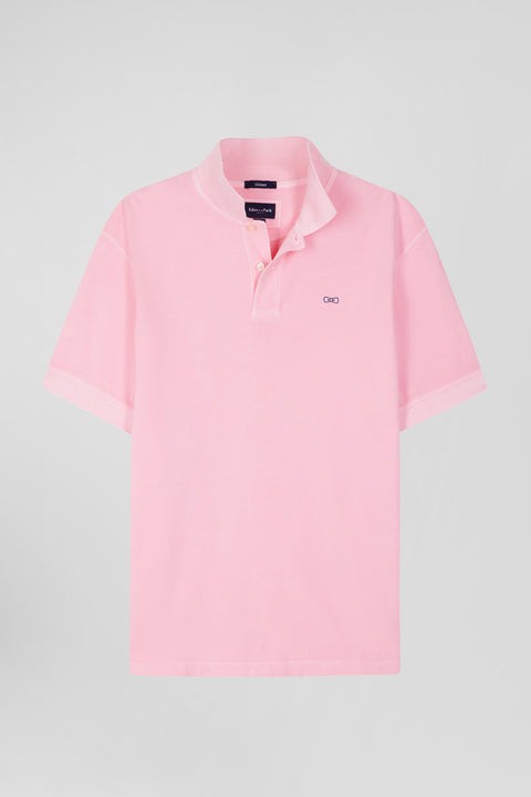 Oversized pink unisex short-sleeved cotton piqué polo shirt - Image 3