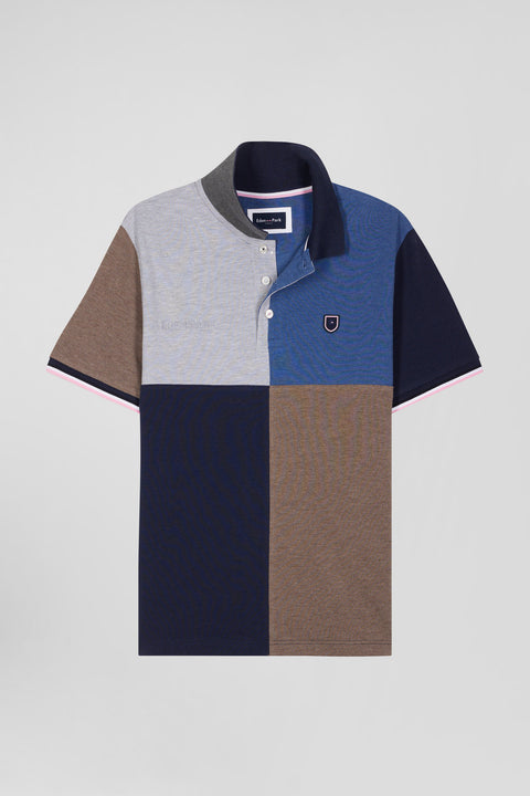 Short-sleeved polo shirt, cut and sewn, dark blue cotton piqué, regular fit - Image 2