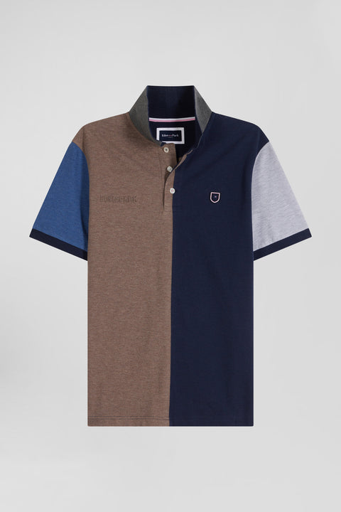 Regular navy blue colorblock short-sleeved cotton piqué polo shirt - Image 2