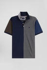 Regular grey colorblock short-sleeved cotton piqué polo shirt