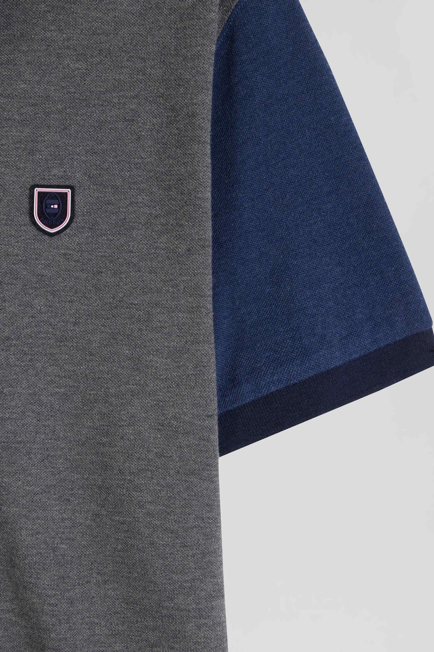 Regular grey colorblock short-sleeved cotton piqué polo shirt