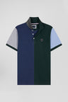Regular green colorblock short-sleeved cotton piqué polo shirt