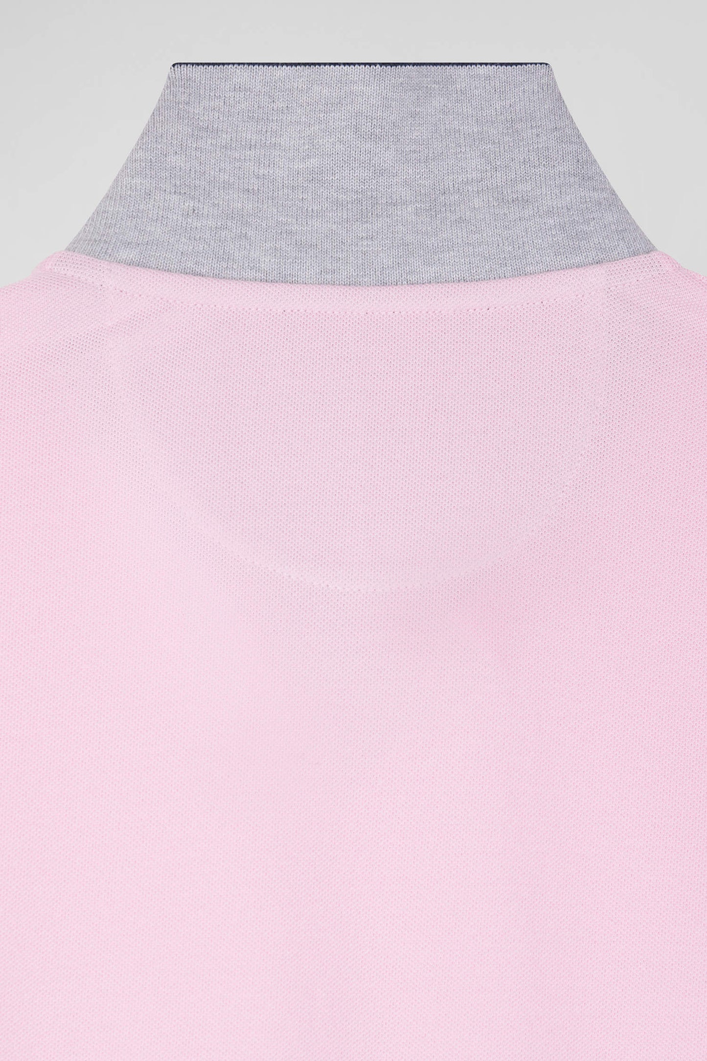 Regular navy blue bicolor long-sleeved cotton piqué polo shirt