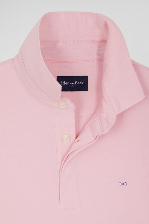 Slim pink long-sleeved cotton piqué polo shirt - Image 3