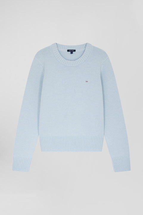 Regular sky blue round-neck wool and cashmere jumper - Image 2