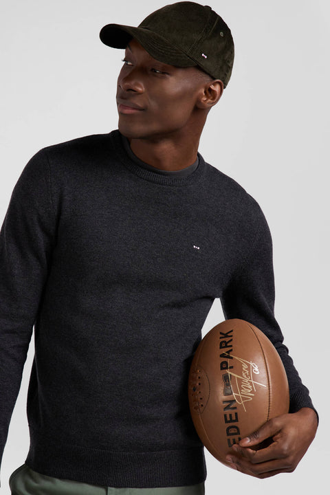 Regular anthracite grey wool and cotton crew neck jumper - Image 3