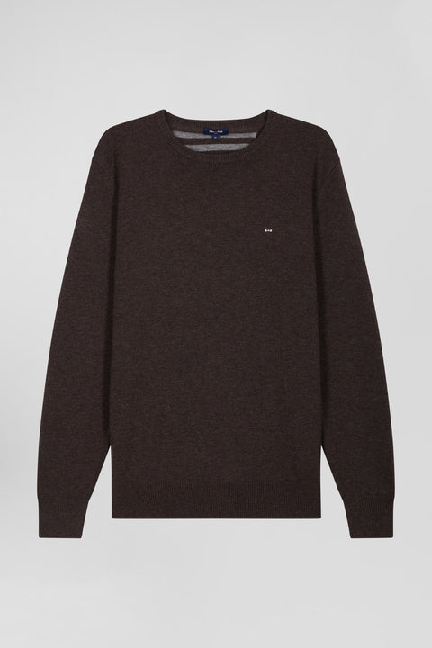 Regular dark brown wool and cotton crew neck jumper - Image 2