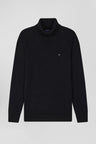 Regular black wool and cotton turtleneck jumper