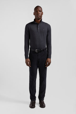 Regular anthracite grey wool jumper with rugby shirt collar