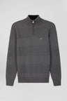 Grey cotton half-zip jumper with knit details Regular fit
