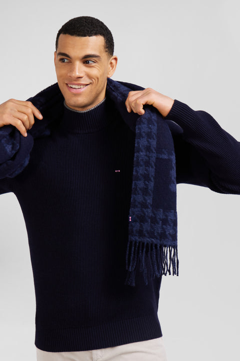 Regular navy blue wool and cotton high-neck jumper - Image 3