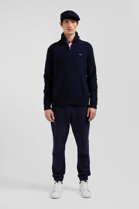 Regular navy blue semi-zipped cotton jumper - Image 1