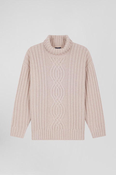 Oversize ivory wool blend high neck jumper with bow effect - Image 2