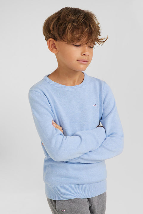 Regular sky blue wool and cotton crew neck jumper - Image 3