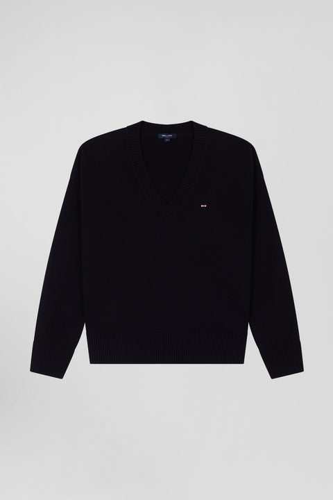 Relax black wool and cotton V-neck jumper - Image 2