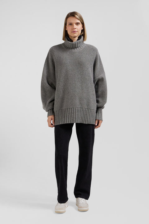 Oversize grey wool blend turtleneck jumper - Image 1