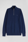 Regular dark blue cotton semi-zipped jumper