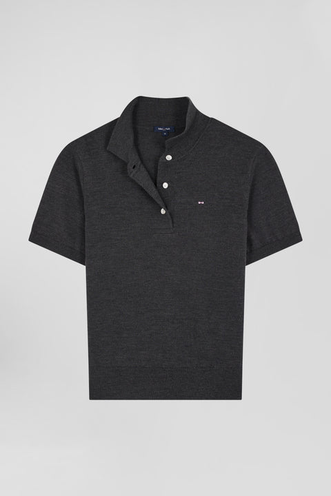 Regular anthracite grey short-sleeved wool polo neck jumper - Image 2